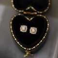 wholesale 9K Gold Glamorous Square Micro-Paved Full Zircon Mini Palace Style Korean Earrings-0-0