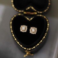 wholesale 9K Gold Glamorous Square Micro-Paved Full Zircon Mini Palace Style Korean Earrings-9K per price