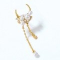 wholesale S925 Silver Plated with 9K Gold Japanese Light Luxury Vintage Shell Pearl Moon Long Tassel Drop Earrings-0-1