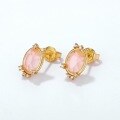 wholesale S925 silver gold-plated Japanese light luxury pink crystal geometric gemstone earrings for women, versatile wholesale ear accessories-0-1