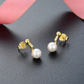 wholesale S925 Silver 18K Gold Plated Diamond Inlaid Pearl Earrings, Korean Style Simple and Elegant Earrings for Women Wholesale-0-3