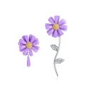 wholesale S925 silver asymmetrical purple daisy enamel earrings for women, new original autumn winter collection-0-4