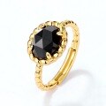 wholesale S925 gold-plated silver Japanese lightweight luxury vintage twist geometric circle adjustable ring with natural black onyx wholesale-0-1