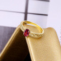 wholesale 9K Gold Japanese Light Luxury Jewelry Retro Hollow Wave Beaded Edge Ring for Women Fashionable Colored Gemstone Pink Garnet-0-3