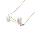 wholesale 9K Gold Classic Elegant Balance Beam Series Natural Pearl Necklace Simple New Style Choker Wholesale-0-4