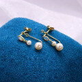 wholesale 9K Gold Natural Opal Ear Studs Simple Elegant Pearl Earrings Fashion Slimming Earrings for Women Detachable Two-Way Wear-0-3