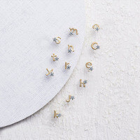 wholesale 9K Gold Moissanite Ear Studs Women New Letter Elegant Earrings Japanese Style Light Jewelry Personality Trendy Earrings-Letter H - Single 9K Gold - In stock