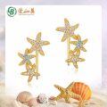 wholesale S925 Silver Summer New Color Zircon Starfish Slant-Pierced Earrings Women's-0-0