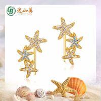wholesale S925 Silver Summer New Color Zircon Starfish Slant-Pierced Earrings Women's-Blue spinel 925 silver