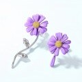wholesale S925 silver asymmetrical purple daisy enamel earrings for women, new original autumn winter collection-0-2
