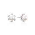 wholesale S925 Sterling Silver Pearl Earrings for Women, Fashionable and Elegant New Design Floral Stud Earrings-0-4