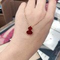 wholesale S925 Sterling Silver Exquisite Gourd Necklace for Women with Inlaid Red Agate, Elegant and Poetic Chinese Style Collarbone Chain-0-2