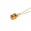 wholesale 9K gold square natural yellow tourmaline pendant necklace with a retro style-0-4