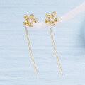 wholesale 14K Gold Japanese-Inspired Light Luxury Jewelry Minimalist Single Flower Diamond Earrings Ins Stylish Floral Stem Ear Thread Women-0-2