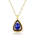 wholesale Pure Silver Blue Goldstone Drip Oil Vintage Floral Engraved Geometric Triangle Pendant Necklace for Women-0-5