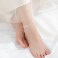wholesale S925 Sterling Silver Korean-style Minimalist Matte Beaded Ankle Chain for Women, Elegant Double Layer Silver Bead Artistic Ankle Jewelry S3784-0-3