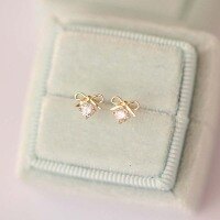 wholesale 9K Gold Zircon Bow Cute Butterfly Knot Daily Korean Ear Studs-One price 9K gold