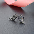 wholesale S925 Silver Korean Fashion New Earrings for Women, Creative Wing Design with Inlaid Black Zircon Ear Studs-0-2