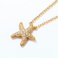 wholesale S925 Sterling Silver Summer New Color Zircon Starfish Necklace for Women, European and American Marine Life Vacation Style Jewelry Wholesale-0-4