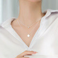 wholesale S925 Silver Korean-style Women's Necklace, Double-layer Minimalist Round Bead Pendant Sweet Collarbone Chain D7408-0-0