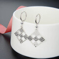 wholesale S925 Silver Korean Japanese Style Ins Fashion Minimalist Versatile Checkered Grid Ear Clips-0-3