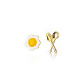 wholesale S925 silver cute fried egg earrings small and fun asymmetrical fork and knife ear studs G6140-0-4