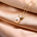 wholesale 9K Gold Japanese and Korean Minimalist Design Trendy Necklace Set, Elegant Office Style Moon Pearl Choker-0-3