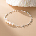wholesale S925 Silver Korean Style Baroque Pearl Bracelet Simple Oval Interlocking Hand Jewelry S3977-0-2