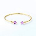 wholesale S925 Sterling Silver Gold-Plated Wide Geometric Multicolor Gemstone Open Bangle Bracelet for Women, Minimalist Style, Handcrafted-0-3