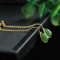 wholesale Rose gold 925 sterling silver with certificate, original ethnic style Hetian jade green jade long earrings, ear thread ear drops-0-2