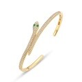 wholesale S925 Silver Plated 9K Gold European Style Fashion Nano Green Zircon Zodiac Snake Open Bangle Wholesale Snake Bracelet Accessories-0-5