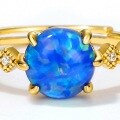 wholesale 9K Gold Plated S925 Sterling Silver Light Luxury Sea Blue Synthetic Blue Opal Ring for Women, Japanese Classical Style Exquisite Craftsmanship Ring-0-2