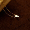 wholesale 9K Gold European and American Minimalist Style Angel Wing Plain Gold Feather Wing Necklace, Petite Collarbone Chain for Women-0-3