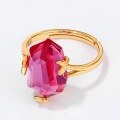 wholesale 925 Sterling Silver New Synthetic Pink Topaz Geometric Plated Gold Ring Women's Japanese Minimalist Exaggerated Leaf Wholesale-0-1