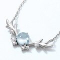 wholesale S925 Sterling Silver Japanese Korean Small Fresh Sky Blue Topaz Deer Necklace for Women, Bohemian Style "Deer with You" Necklace-0-3