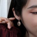 wholesale 925 silver plated in different colors, Japanese and Korean lightweight luxury vintage earrings, synthetic green onyx sunflower stud earrings, geometric earrings-0-4