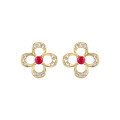 wholesale 9K Gold Art Li Jewelry Summer New Earrings Small Fresh Four-Leaf Clover Flower Ruby Ear Studs-0-4