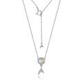 wholesale S925 Sterling Silver Inlaid with Natural Labradorite Adjustable Mermaid Tail Necklace Korean Japanese Cute Style Wholesale Pendant Necklace-0-4