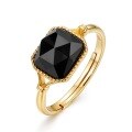 wholesale S925 Silver Plated with 9K Gold, Japanese and Korean Light Luxury Natural Black Agate Ring for Women, Retro Style Adjustable Finger Ring Hand Jewelry-0-4