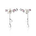 wholesale Sterling Silver Ear Hook Women's Korean Style Shell Flower Five-Petal Flower with Diamond Inlaid Heart Tassel Earrings Eardrop Jewelry G5389-0-4