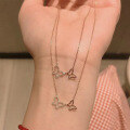 wholesale 925 Sterling Silver Exquisite Double Butterfly Necklace for Women, Korean Style Small Fresh Inlaid Diamond Hollow Out Sweet Internet Celebrity Same Pendant-0-2
