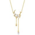 wholesale S925 silver plated 9K gold delicate small shell pearl retro moon goddess necklace for women, curved moon geometric necklace-0-4