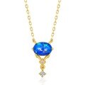 wholesale S925 silver plated with 9K gold Japanese light luxury vintage blue synthetic opal classical necklace for women, exquisite gemstone neck accessory-0-5