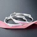 wholesale S999 Sterling Silver Japanese Korean Style CUTEBABY Lovely Baby Bracelet Pair, Infant Full Moon Gift Bangle-0-3