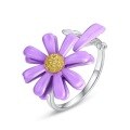 wholesale S925 Sterling Silver Creative Purple Enamel Rotating Daisy Ring, Japanese Light Luxury Jewelry, Direct from Manufacturer-0-4