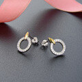 wholesale S925 Silver Korean and Japanese Style Earrings, Ins Fashion New Women's Studs, Round Diamond-Embedded Silver Jewelry, One-Piece Dropshipping-0-3