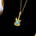 wholesale 9K Gold Musical Note Guitar Heart-Shaped Blue Opal Necklace Pendant, a Unique and Creative Gift-0-3