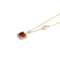 wholesale 9K Gold Korean-style lightweight luxury jewelry princess-cut elegant fashion garnet diamond necklace vintage-inspired collarbone chain for women-0-4