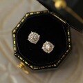 wholesale 9K Gold Glamorous Square Micro-Paved Full Zircon Mini Palace Style Korean Earrings-0-2