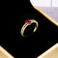 wholesale 9K Gold Japanese Light Luxury Jewelry Retro Hollow Wave Beaded Edge Ring for Women Fashionable Colored Gemstone Pink Garnet-0-1